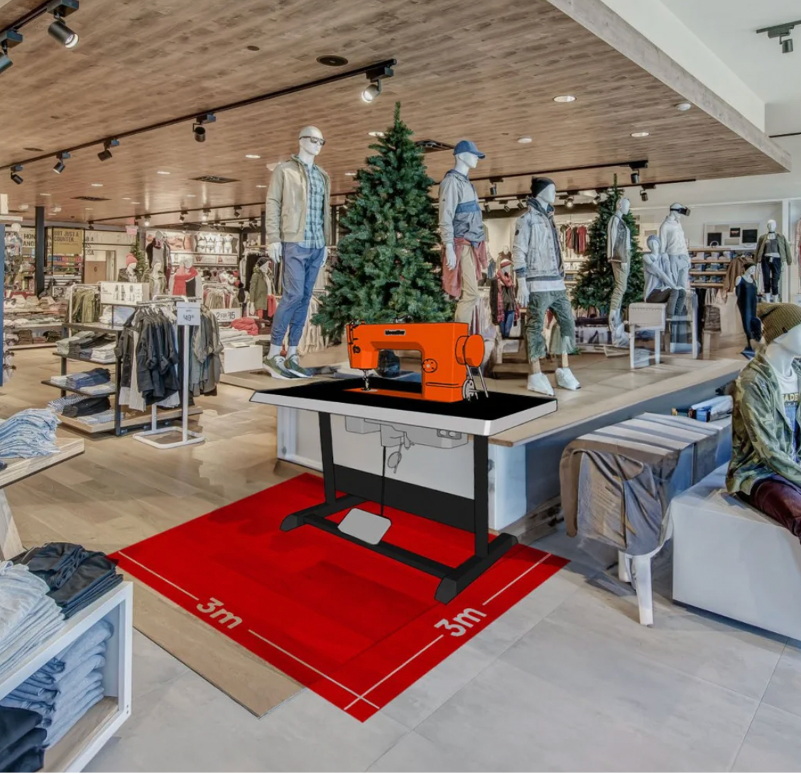 amR live chainstitch embroidery setup for an in-store brand activation in Los Angeles