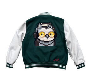 Custom Doodles denim jacket with hand-guided chainstitch embroidery