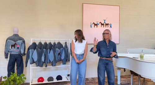 Custom embroidered Levi’s denim jackets from the Lottie Rae collaboration at a PR launch event