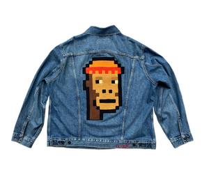 Custom Doodles denim jacket with hand-guided chainstitch embroidery
