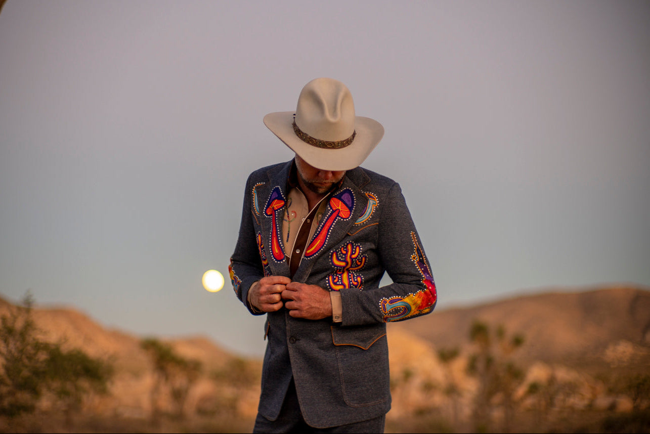 Handcrafted chainstitch embroidery on a custom western jacket in California