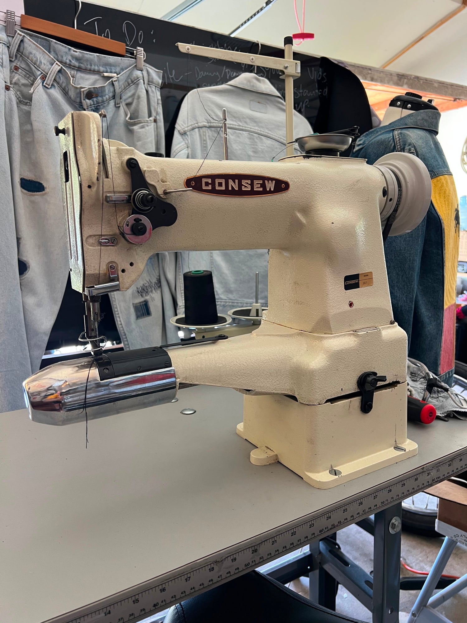 Industrial sewing machine used for denim repairs and denim darning in Los Angeles and Sydney