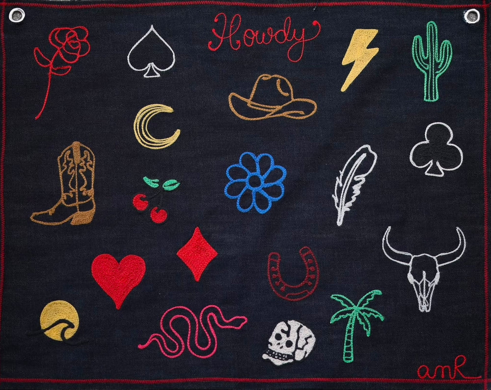 Sample custom embroidery designs available for amR live embroidery events in Los Angeles and Sydney