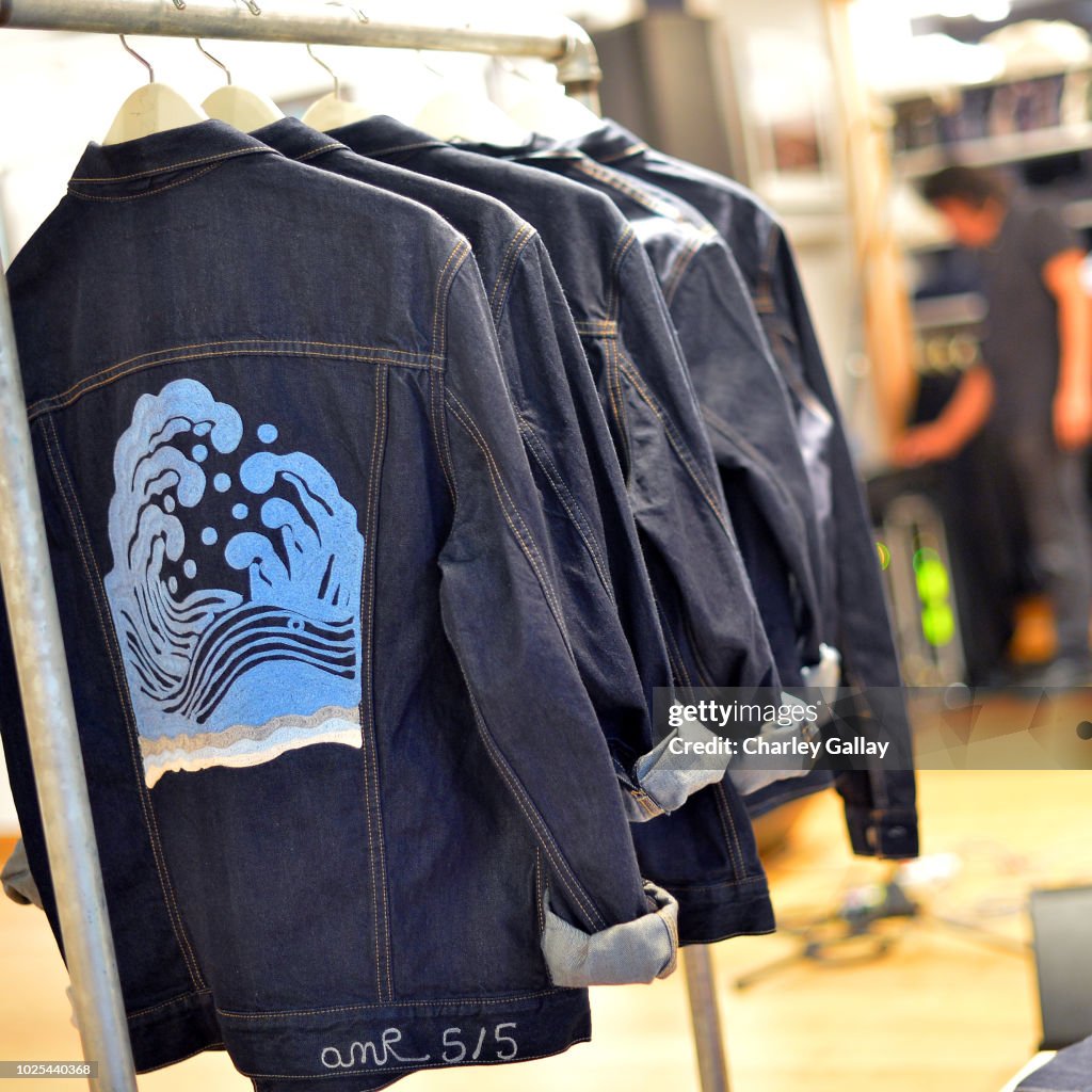 Custom chainstitch embroidered denim jackets with wave artwork for Ron Herman in Los Angeles